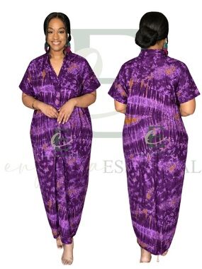 Purple Tie-Dye Ankara Boubou Dress | One Size (M–XXL)